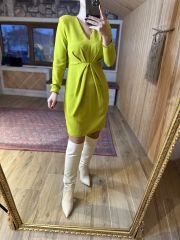 Fıstık yeşili crep elbise