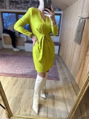 Fıstık yeşili crep elbise