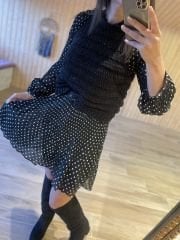 Siyah puantiyeli astarlı şifon elbise