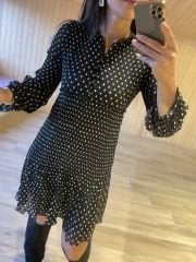 Siyah puantiyeli astarlı şifon elbise