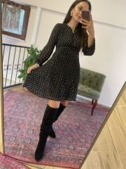 Siyah puantiyeli astarlı şifon elbise