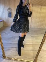 Siyah puantiyeli astarlı şifon elbise