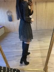 Siyah puantiyeli astarlı şifon elbise