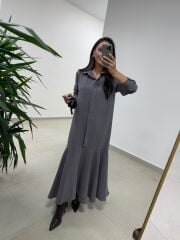 Dr 8545 Duman Etek Volanlı Gömlek Elbise