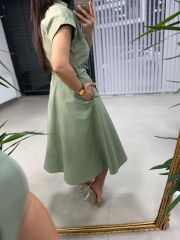 Ms Tensel Haki Düğmeli Gömlek Elbise