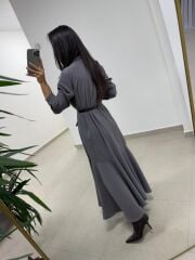 Dr 8545 Duman Etek Volanlı Gömlek Elbise