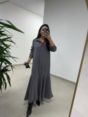 Dr 8545 Duman Etek Volanlı Gömlek Elbise