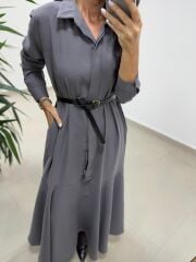 Dr 8545 Duman Etek Volanlı Gömlek Elbise