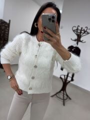 Po 2568 Premium Gold Düğmeli Ekru Yumoş Hırka