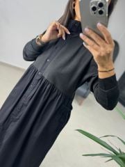 Dr 8103 Tasarım Hakim Yaka Sweat Poplin Elbise