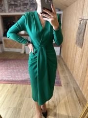 Green midi crep dress with slit detail