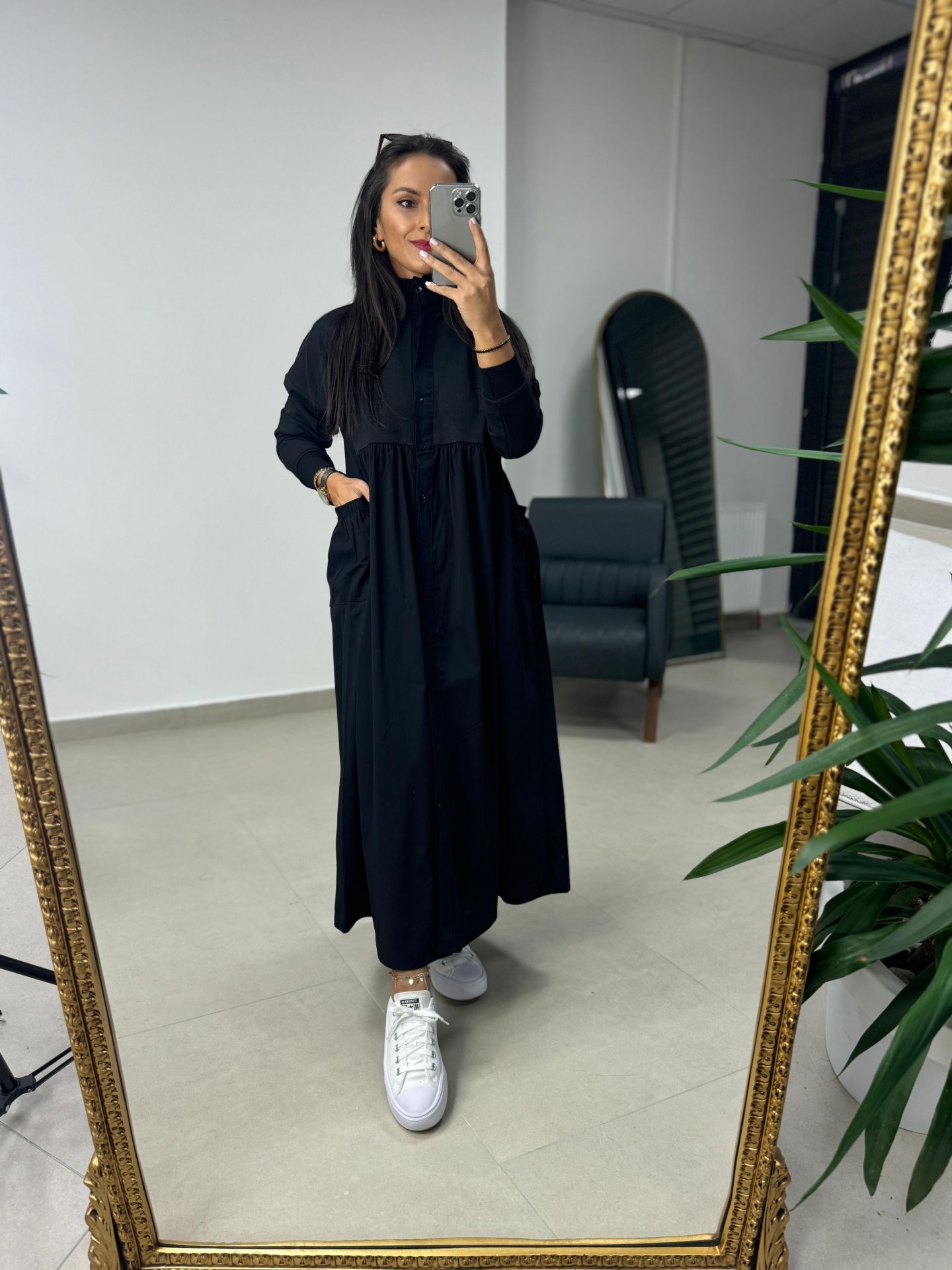 Dr 8103 Tasarım Hakim Yaka Sweat Poplin Elbise