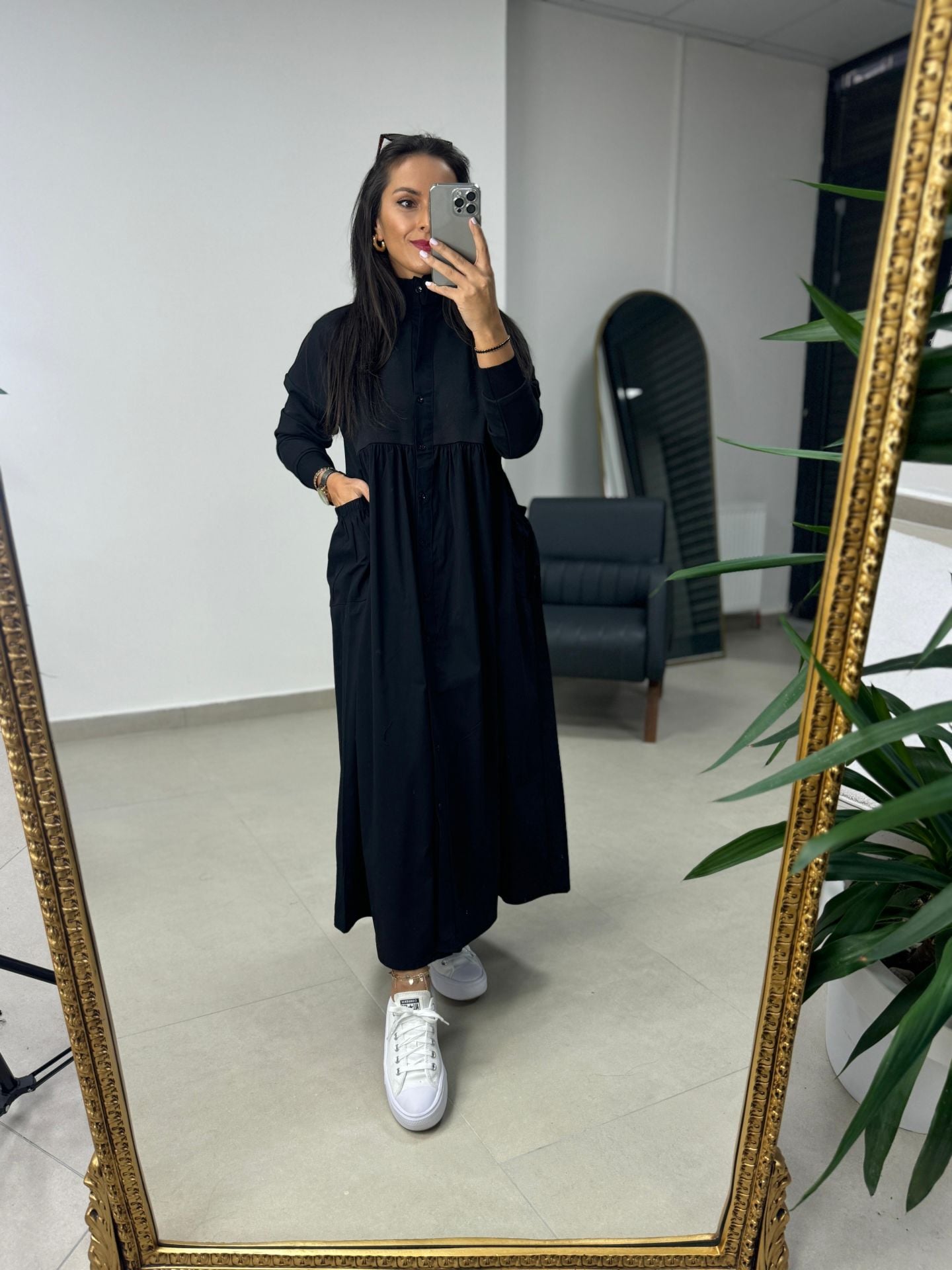 Dr 8103 Tasarım Hakim Yaka Sweat Poplin Elbise