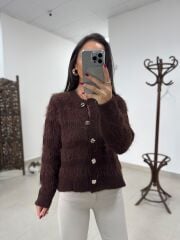 Po 2568 Premium Gold Düğmeli Kahve Yumoş Hırka