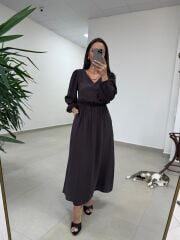 Ms 246 Bel Lastikli Tensel A. Kahve Elbise