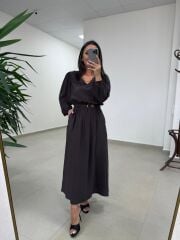 Ms 246 Bel Lastikli Tensel A. Kahve Elbise