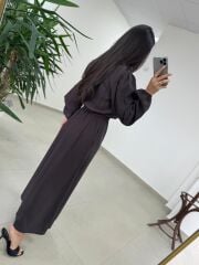 Ms 246 Bel Lastikli Tensel A. Kahve Elbise