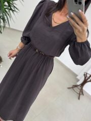 Ms 246 Bel Lastikli Tensel A. Kahve Elbise