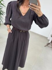 Ms 246 Bel Lastikli Tensel A. Kahve Elbise