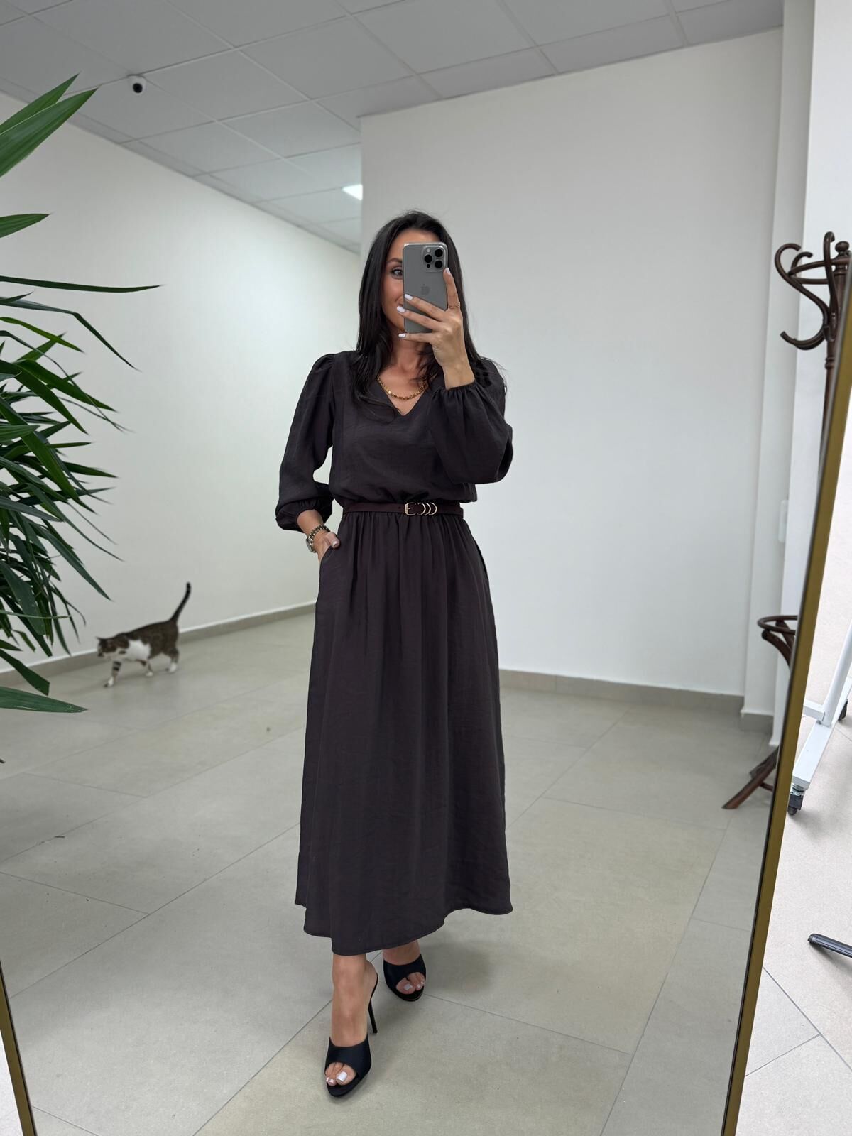 Ms 246 Bel Lastikli Tensel A. Kahve Elbise