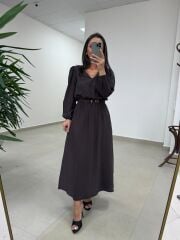 Ms 246 Bel Lastikli Tensel A. Kahve Elbise