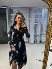 Mc Beyaz Geçişli Düğümlü Şifon Elbise