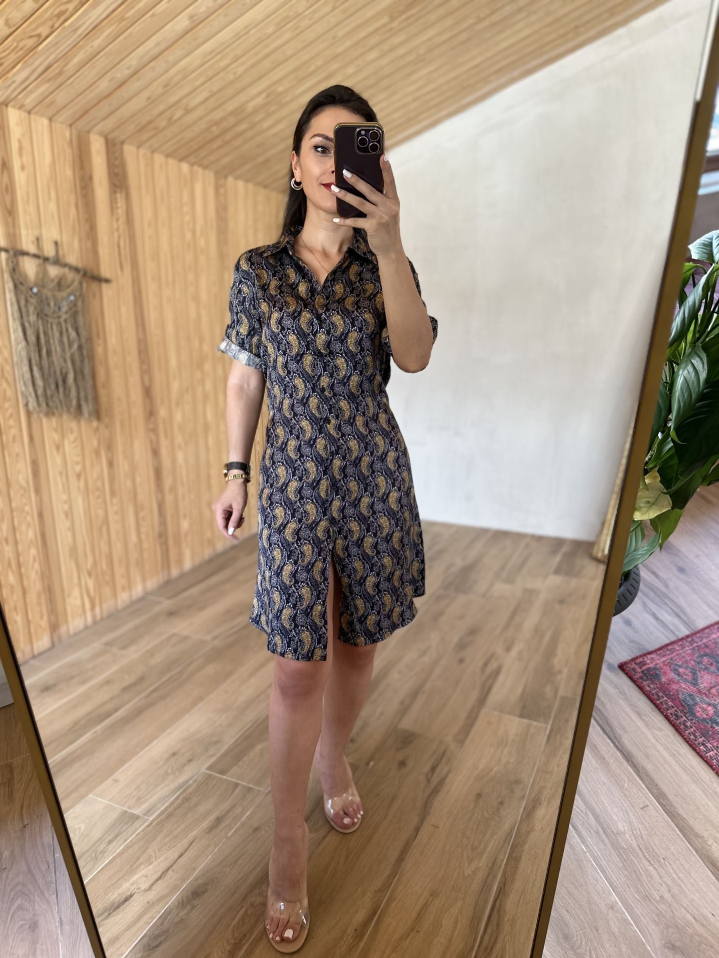 Zr desen kuşaklı gömlek elbise