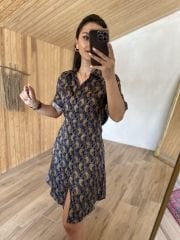 Zr desen kuşaklı gömlek elbise