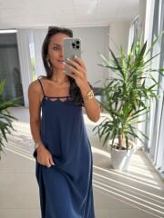 Cr 1074 İndigo Çapraz Askılı Maksiboy Tensel Elbise