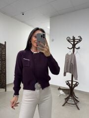 Po 2818 Biye Geçişli Mürdüm Premium Hırka