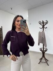 Po 2818 Biye Geçişli Mürdüm Premium Hırka