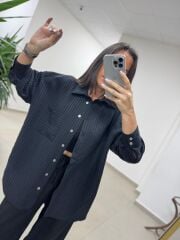 Fp 5000 Tensel Çizgili Siyah Gömlek