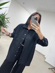 Fp 5000 Tensel Çizgili Siyah Gömlek