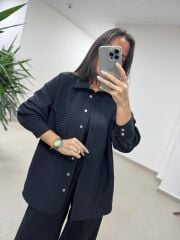 Fp 5000 Tensel Çizgili Siyah Gömlek