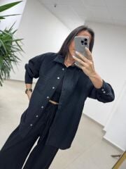 Fp 5000 Tensel Çizgili Siyah Gömlek