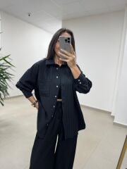 Fp 5000 Tensel Çizgili Siyah Gömlek