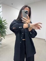 Fp 5000 Tensel Çizgili Siyah Gömlek