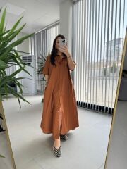 Dr 8260 Tarçın Kemerli Gömlek Elbise