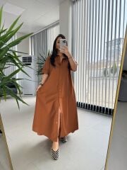Dr 8260 Tarçın Kemerli Gömlek Elbise