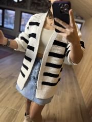 Cream black striped soft cardigan
