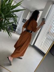 Dr 8260 Tarçın Kemerli Gömlek Elbise