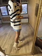 Cream black striped soft cardigan
