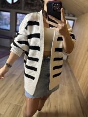 Cream black striped soft cardigan