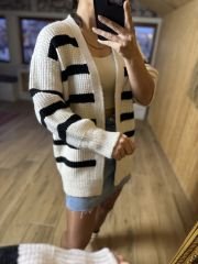 Cream black striped soft cardigan