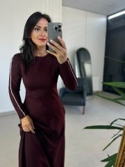 Ms Stripe Transitional Maxi Length Burgundy Dress