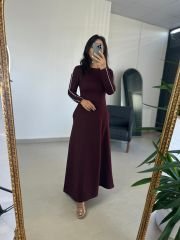 Ms Stripe Transitional Maxi Length Burgundy Dress