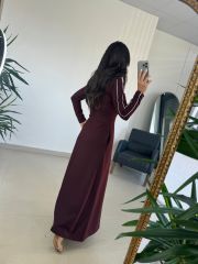 Ms Stripe Transitional Maxi Length Burgundy Dress