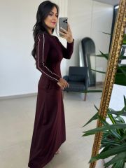 Ms Stripe Transitional Maxi Length Burgundy Dress