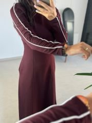 Ms Stripe Transitional Maxi Length Burgundy Dress