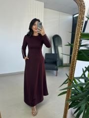 Ms Stripe Transitional Maxi Length Burgundy Dress